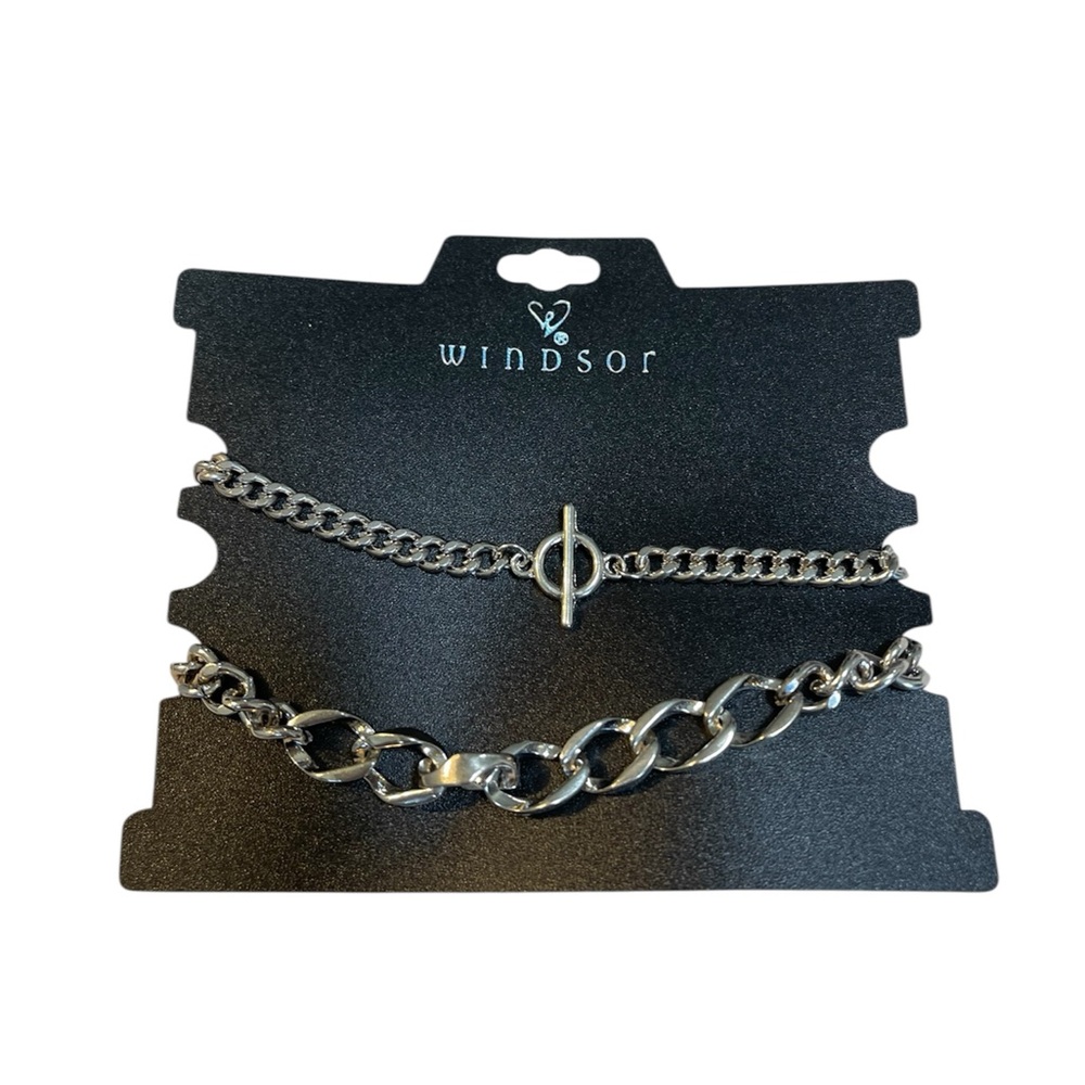 🤑 5/$25 Windsor Silver Chain Link Bracelet Set NWT